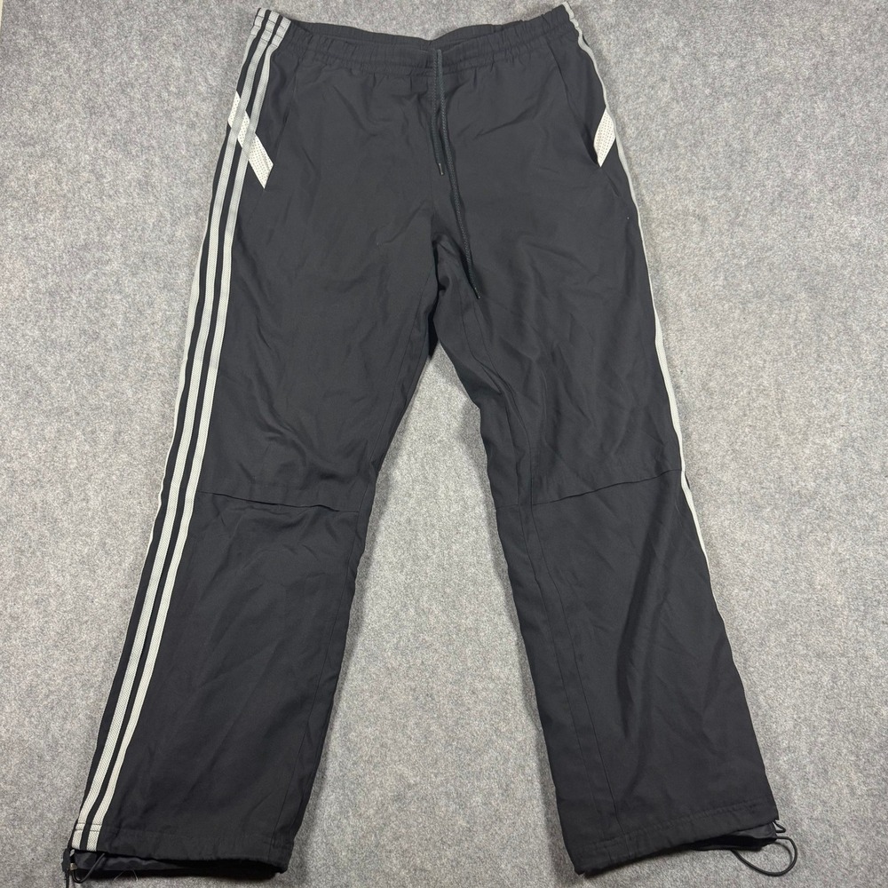 Adidas Track Pants Mens L Black 3-Stripe Mesh Vent Bungee Hem Activewear Joggers